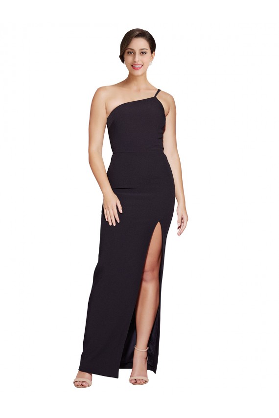 Best Stretch Crepe Long One Shoulder Black Sheath Prom Dress Canada