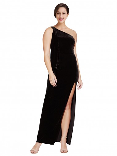 Best Stretch Velvet Long One Shoulder Sheath Side Slit Prom Dress Canada