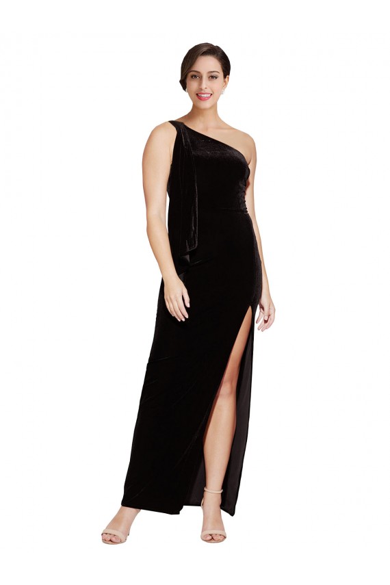 Best Stretch Velvet Long One Shoulder Sheath Side Slit Prom Dress Canada