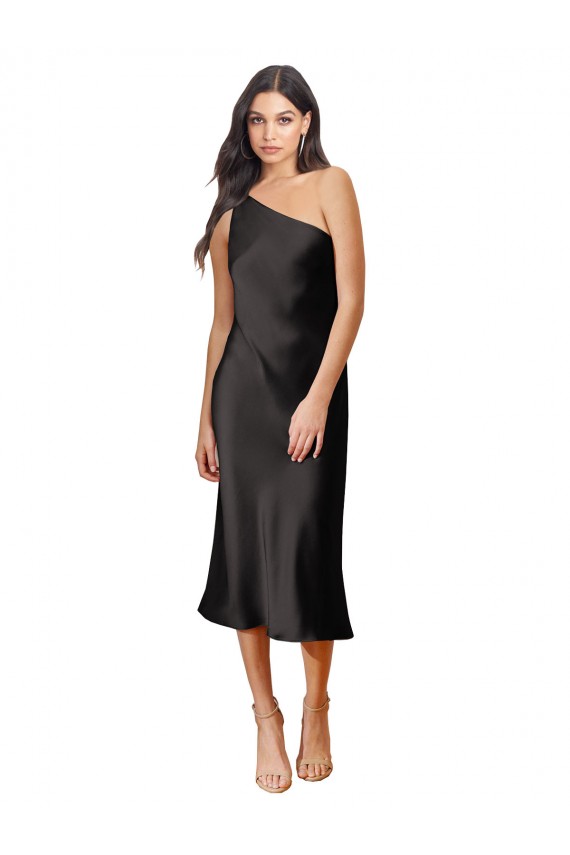 Best Stretch Satin Midi Length One Shoulder Sheath Prom Dresses Canada