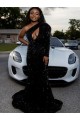 Best Velvet Sequin Long Sleeves One Shoulder Black Sheath Prom Dress Canada