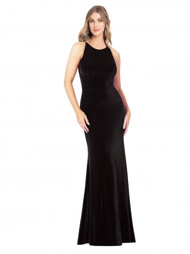 Best Stretch Velvet Criss Cross Back Long Spaghetti Straps Sheath Prom Dress Canada