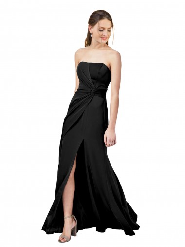Best Stretch Crepe Low Back Long Strapless Black Sheath Prom Dress Canada