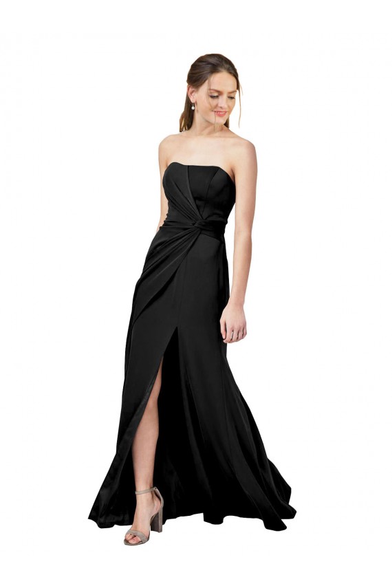 Best Stretch Crepe Low Back Long Strapless Black Sheath Prom Dress Canada