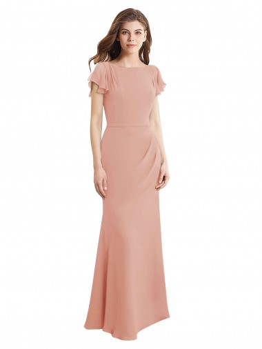 Best Soft Chiffon Low Back Long Boat Neck Mermaid Prom Dress Canada