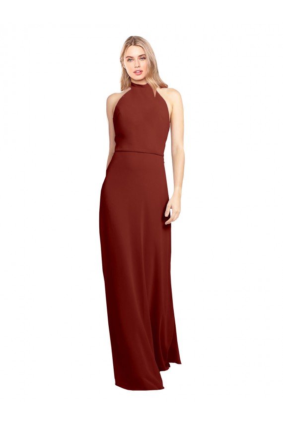 Best Soft Chiffon Open Back Long Halter Neck A-Line Prom Dress Canada