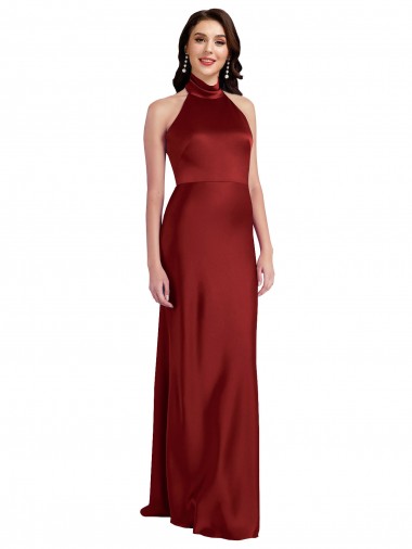 Best Stretch Satin Backless Long Halter Neck A-Line Black Tie Prom Dress Canada