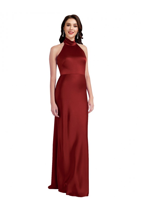 Best Stretch Satin Backless Long Halter Neck A-Line Black Tie Prom Dress Canada