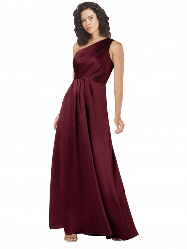 Best Silky Satin Long One Shoulder Burgundy A-Line Prom Dress Canada