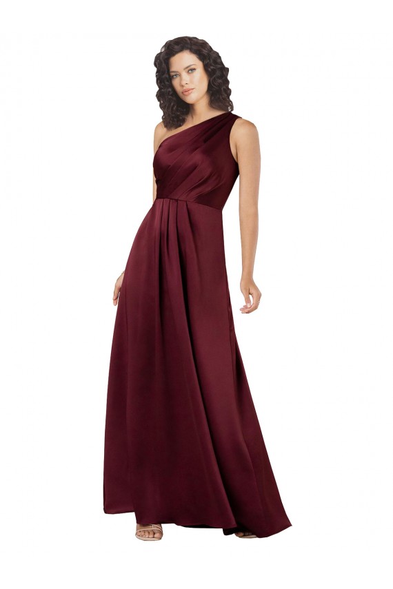 Best Silky Satin Long One Shoulder Burgundy A-Line Prom Dress Canada
