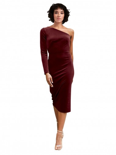 Best Stretch Velvet Midi Length One Shoulder A-Line Black Tie Prom Dress Canada