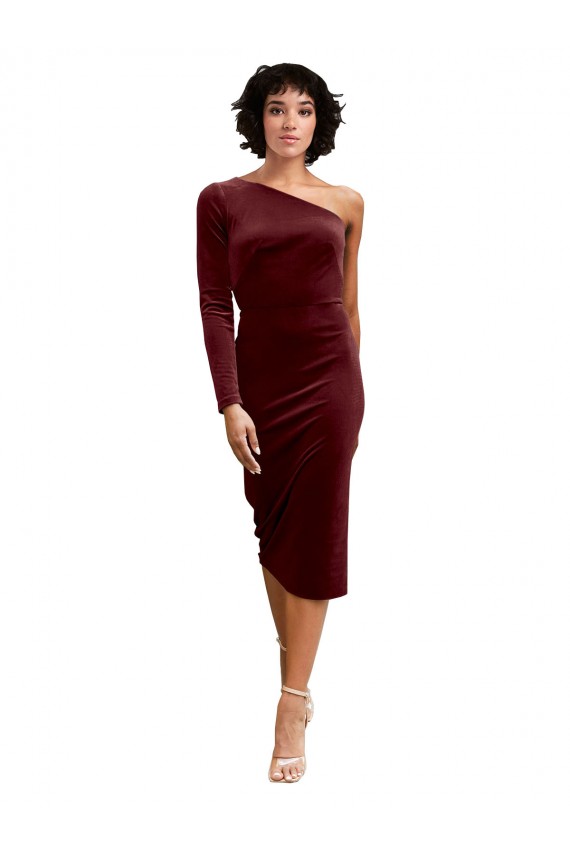 Best Stretch Velvet Midi Length One Shoulder A-Line Black Tie Prom Dress Canada