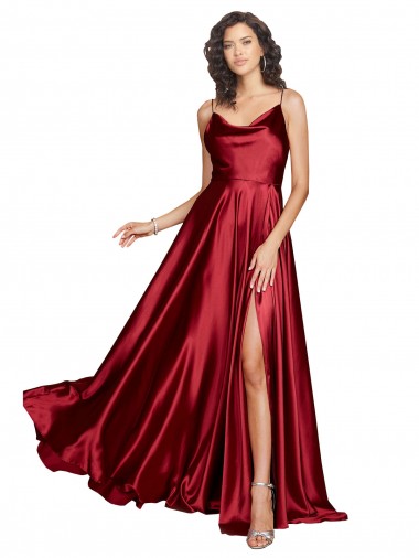 Best Silky Satin Low Back Long Spaghetti Straps A-Line Black Tie Prom Dress Canada