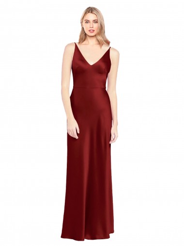Best Stretch Satin V-Back Long Spaghetti Straps A-Line Prom Dress Canada