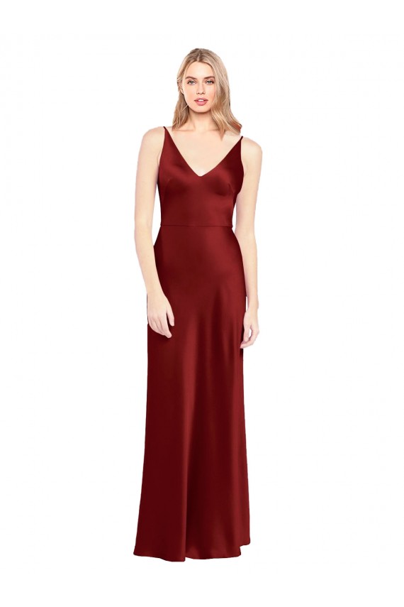 Best Stretch Satin V-Back Long Spaghetti Straps A-Line Prom Dress Canada