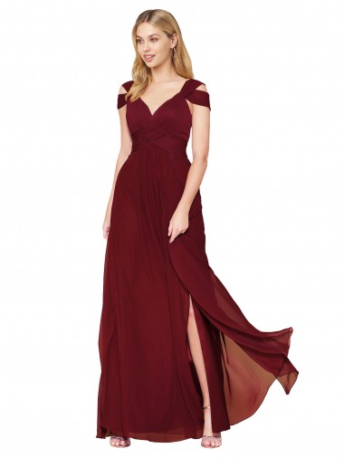Best Soft Chiffon Long Sweetheart Burgundy A-Line Prom Dress Canada
