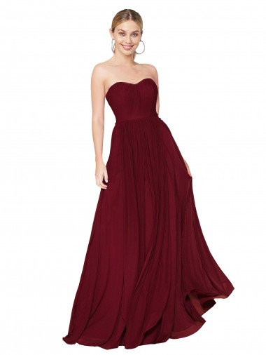 Best Soft Chiffon Sleeveless Sweetheart Burgundy A-Line Prom Dress Canada