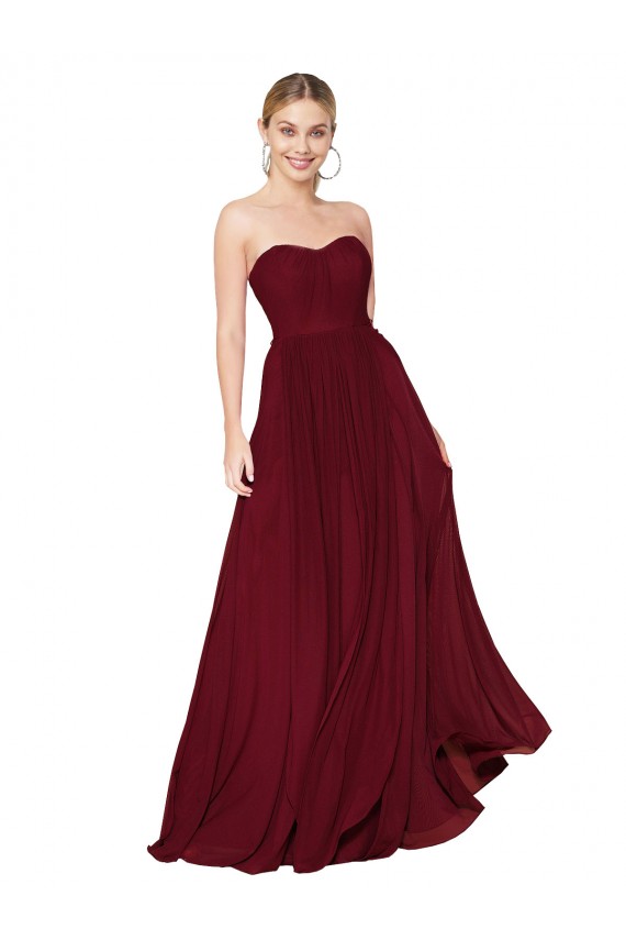 Best Soft Chiffon Sleeveless Sweetheart Burgundy A-Line Prom Dress Canada