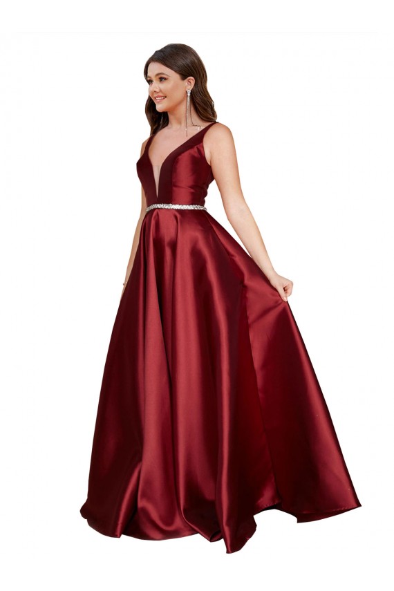 Best Satin V-Back Long V-Neck A-Line Plus Size Formal Prom Dress Canada