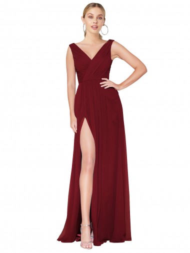 Best Soft Chiffon V-Back Long V-Neck A-Line Black Tie Prom Dress Canada