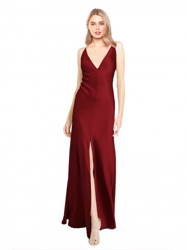 Best Stretch Satin V-Back Long V-Neck A-Line Black Tie Prom Dress Canada