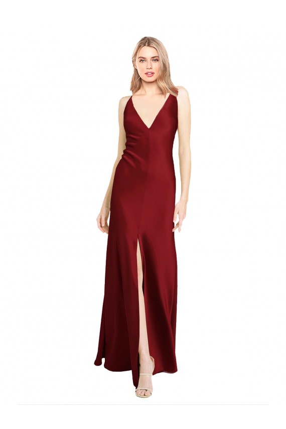 Best Stretch Satin V-Back Long V-Neck A-Line Black Tie Prom Dress Canada