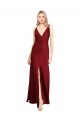 Best Stretch Satin V-Back Long V-Neck A-Line Black Tie Prom Dress Canada