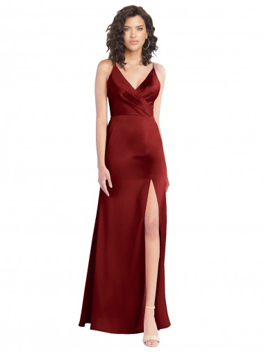 Best Stretch Satin V-Back Long V-Neck A-Line Prom Dress Canada