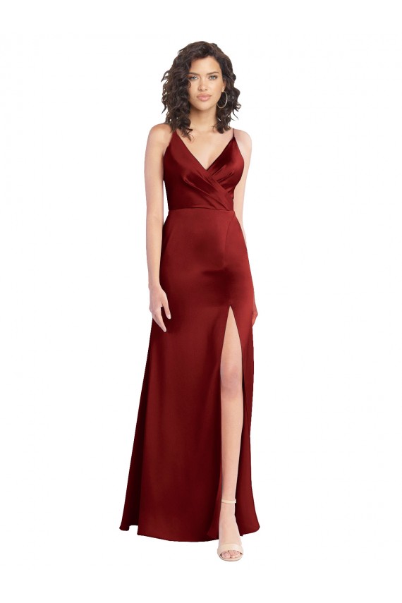 Best Stretch Satin V-Back Long V-Neck A-Line Prom Dress Canada