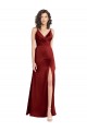 Best Stretch Satin V-Back Long V-Neck A-Line Prom Dress Canada