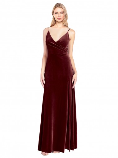Best Stretch Velvet V-Back Long V-Neck A-Line Black Tie Prom Dress Canada