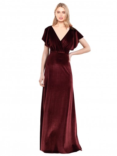 Best Stretch Velvet Open Back Long V-Neck A-Line Prom Dress Canada