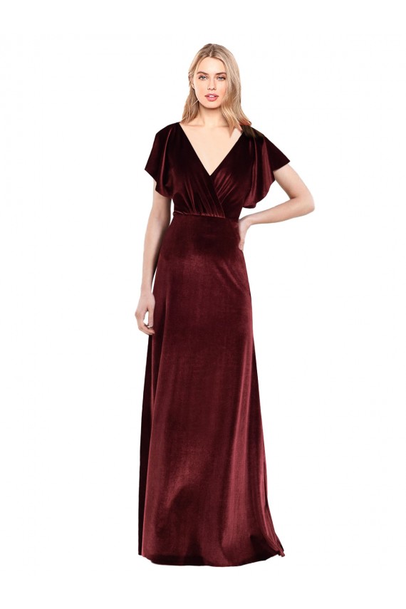 Best Stretch Velvet Open Back Long V-Neck A-Line Prom Dress Canada