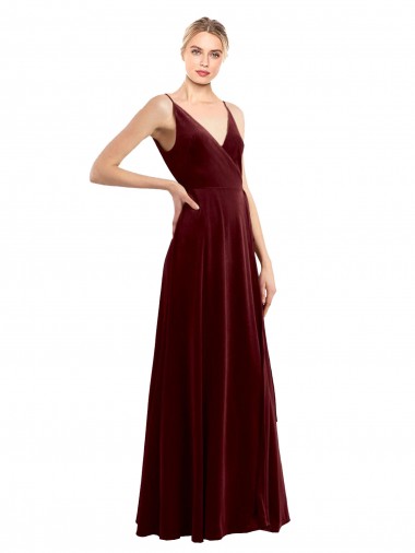 Best Stretch Velvet Long V-Neck Sleeveless Prom Party Dress Canada