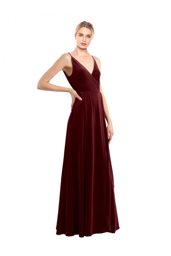 Best Stretch Velvet Long V-Neck Sleeveless Prom Party Dress Canada