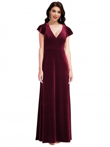 Best Stretch Velvet Long V-Neck A-Line Evening Prom Dress Canada