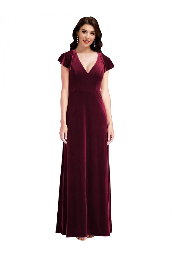 Best Stretch Velvet Long V-Neck A-Line Evening Prom Dress Canada