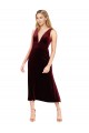 Best Stretch Velvet V-Back Midi Length V-Neck Burgundy A-Line Prom Dress Canada