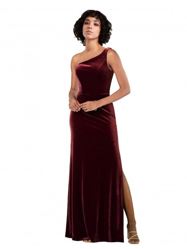 Best Stretch Velvet Long One Shoulder Column Prom Dress Canada