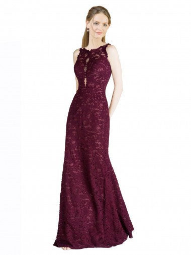 Best Lace Keyhole Back Long Illusion Neck A-Line Prom Dress Canada