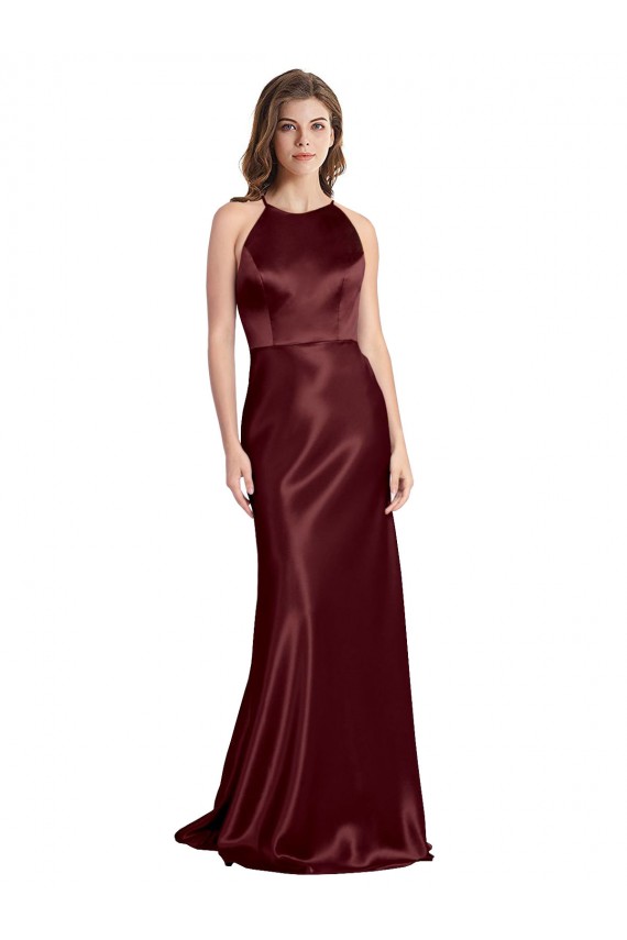 Best Stretch Satin Long Spaghetti Straps A-Line Prom Dress Canada