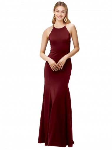 Best Stretch Crepe Criss Cross Back Long Halter Neck Mermaid Prom Dress Canada