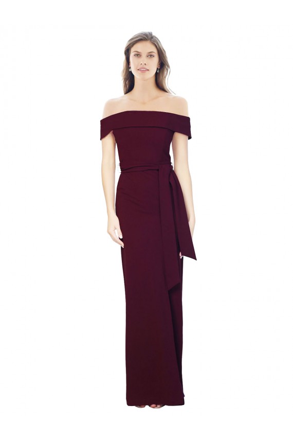 Best Stretch Crepe Low Back Long Off the Shoulder Burgundy Gold Mermaid Prom Dress Canada