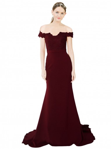 Best Stretch Crepe & Lace V-Back Sweep Train Off the Shoulder Mermaid Prom Dress Canada