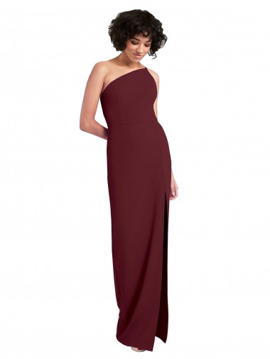Best Stretch Crepe Long One Shoulder Burgundy Gold Sheath Prom Dress Canada