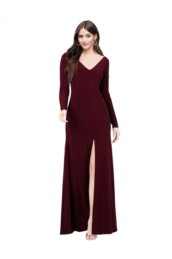 Best Spandex Long V-Neck Sheath Front Slit Prom Dress Canada