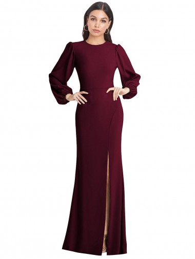 Best Stretch Crepe Open Back Long Bateau Neck Burgundy Gold Trumpet Prom Dress Canada