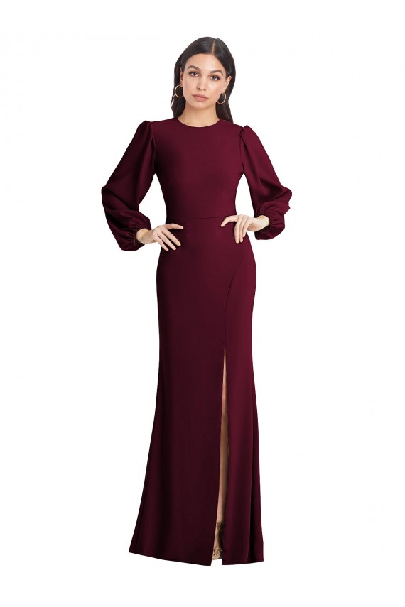 Best Stretch Crepe Open Back Long Bateau Neck Burgundy Gold Trumpet Prom Dress Canada