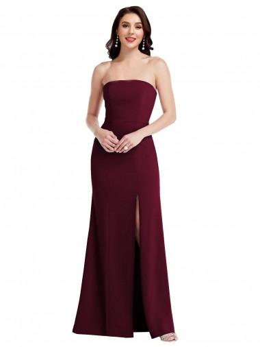 Best Stretch Crepe Long Strapless Burgundy Gold Trumpet Prom Dress Canada