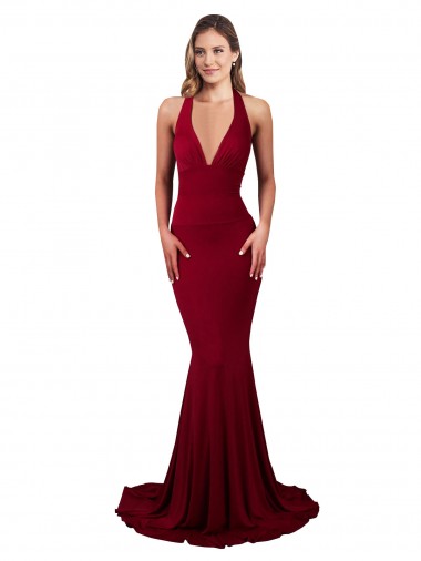 Best Spandex Open Back Long Halter Neck Mermaid Prom Dress Canada
